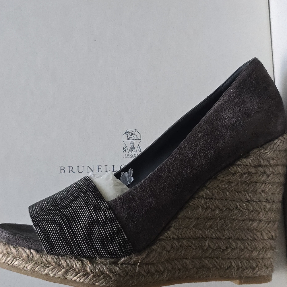 Brunello Cucinelli Gray Suede Wedge Espadrilles EU 37 Made in Italy